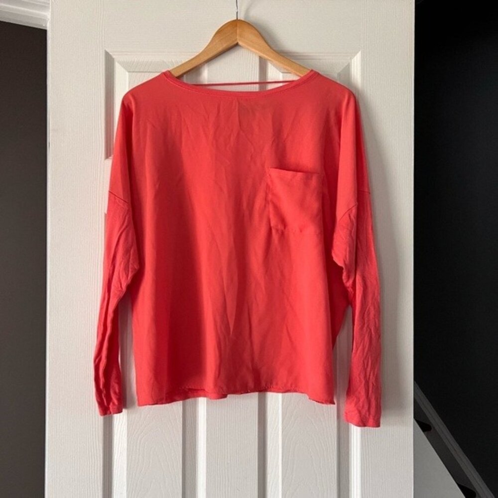 Apt. 9 Coral Long Sleeve Pocket Tee Women’s Size L Relaxed Fit